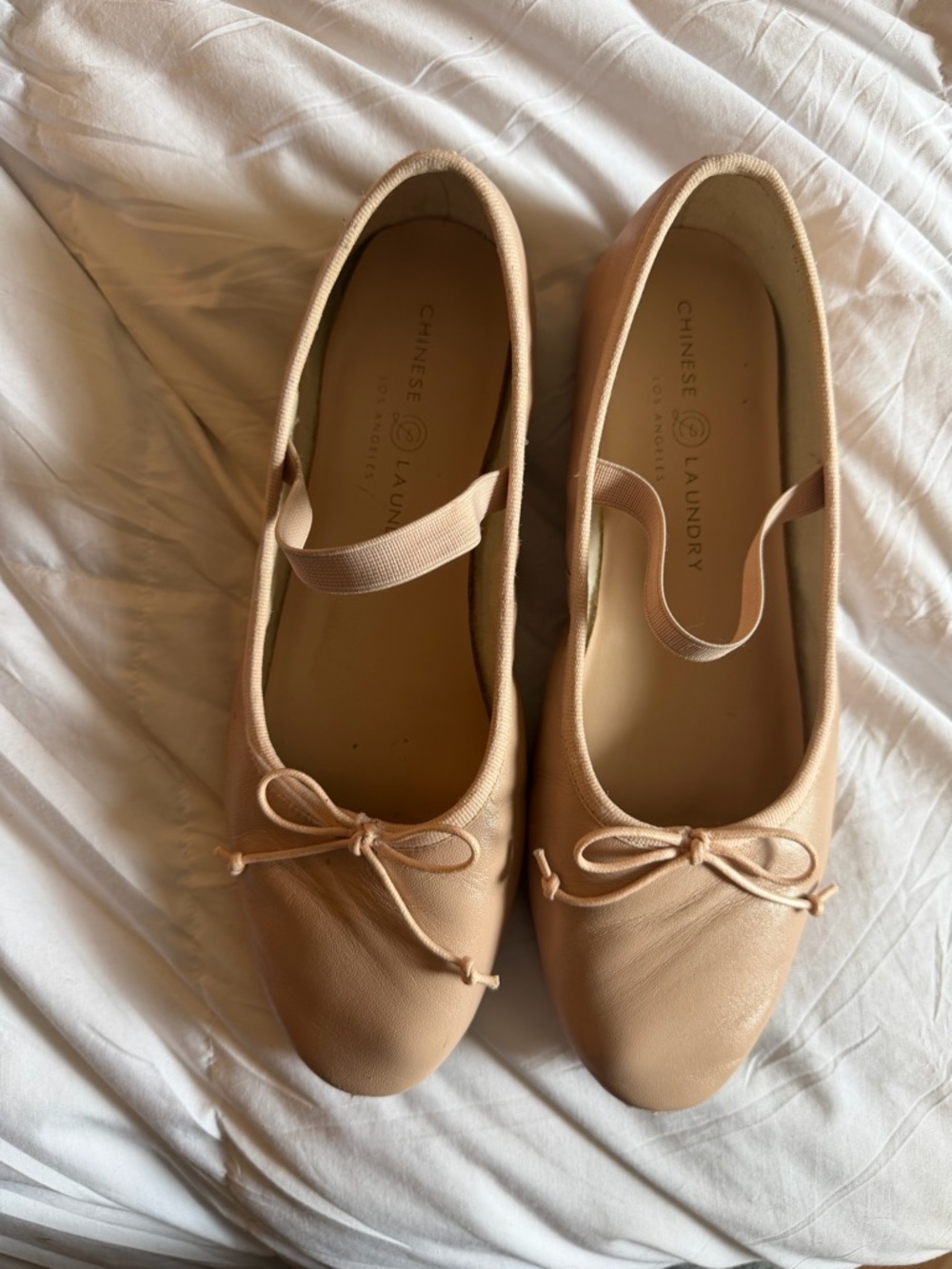 Chinese Laundry Blush Tan Ballet Flats with Elastic Strap